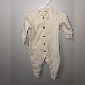 Q by Quincy Mae rainbow stretch organic cotton fleece jumpsuit ivory 6-12 M boys